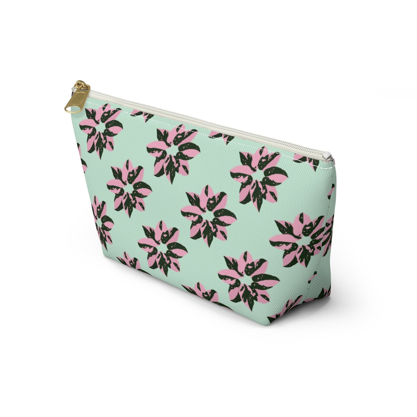 Pink Princess Philodendron Pattern Accessory Pouch – Zippered Catch-All With T-Bottom