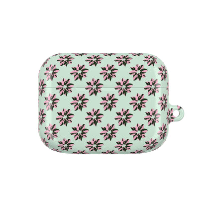 Pink Princess Philodendron Pattern Earbud Case – Slim Protective Cover With Carabiner