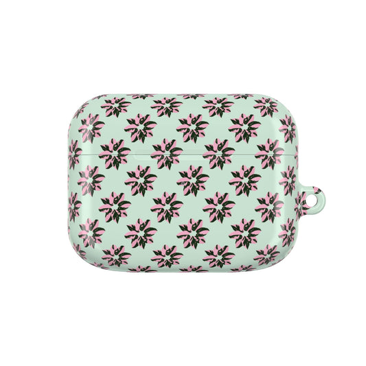 Pink Princess Philodendron Pattern Earbud Case – Slim Protective Cover With Carabiner
