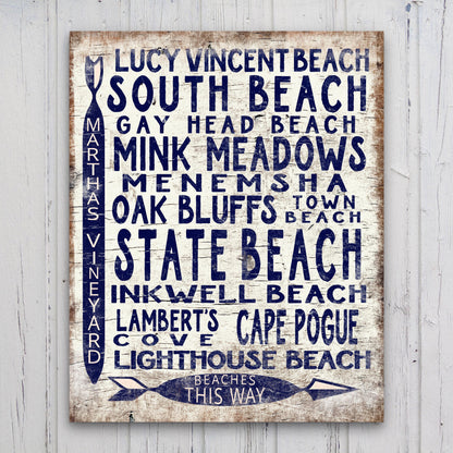 Martha's Vineyard Beaches Sign - Vintage Wood Look Vineyard Arrow Sign