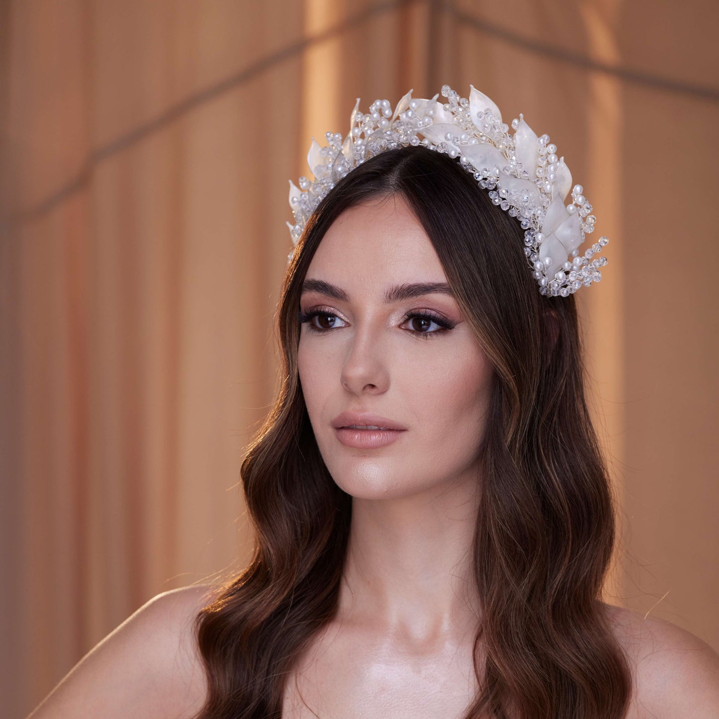 Crystal Pearl  Hair Band with Resin Leaves