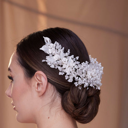 Exquisite Bridal Headpiece with Resin Flowers, Pearls, and Crystal Beads