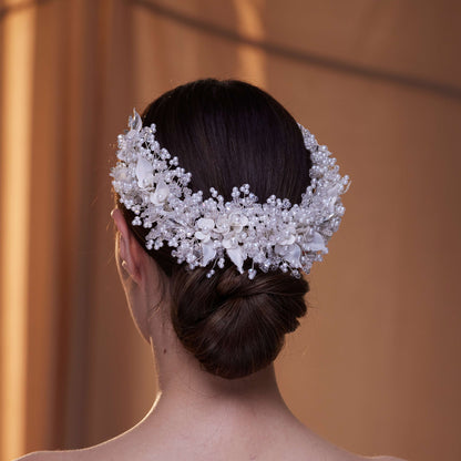 Exquisite Bridal Headpiece with Resin Flowers, Pearls, and Crystal Beads