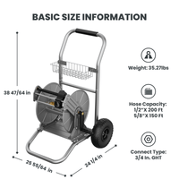 Garden Hose Reel Cart-2 Wheels-Stainless Steel-Heavy Duty