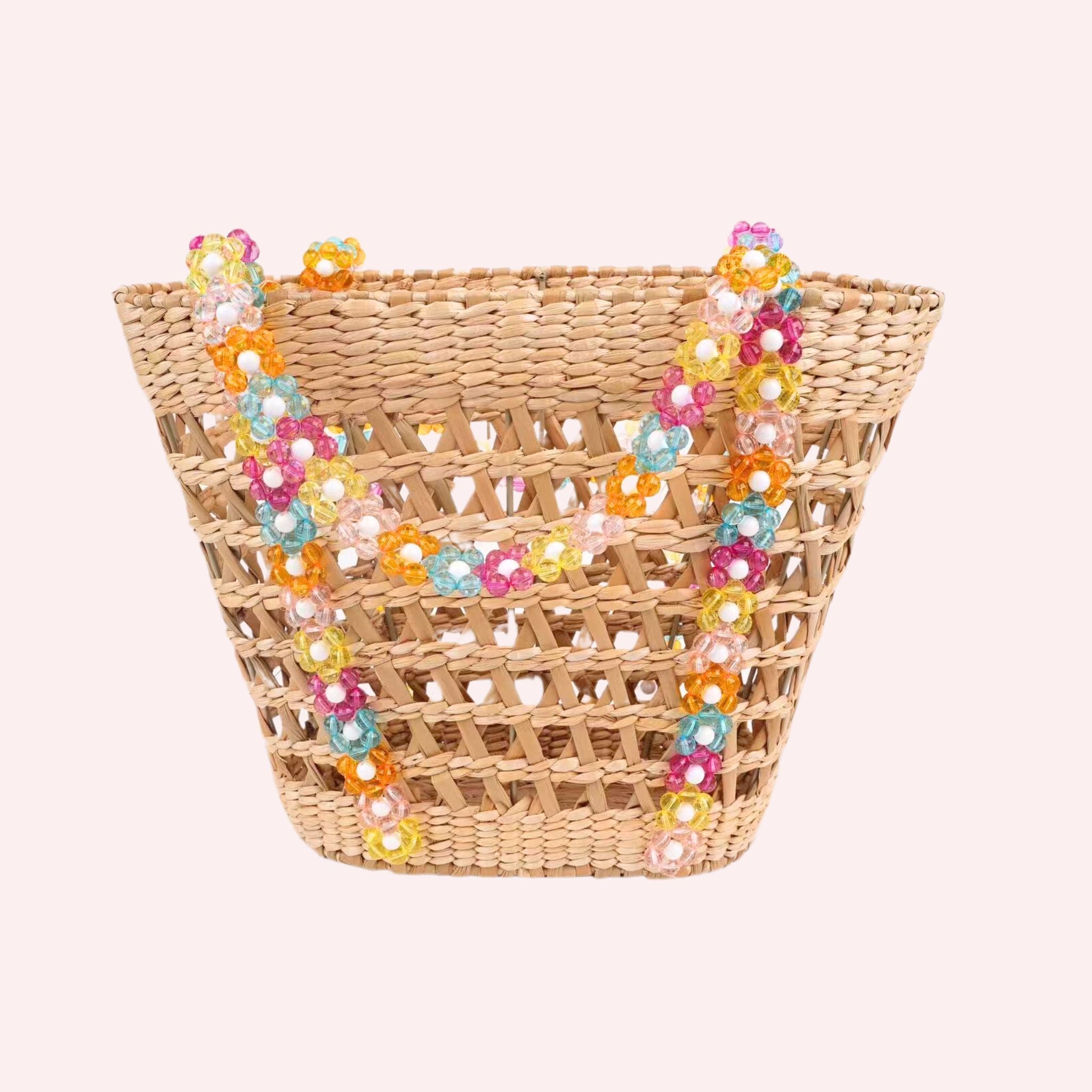 Beaded Beach Basket Tote