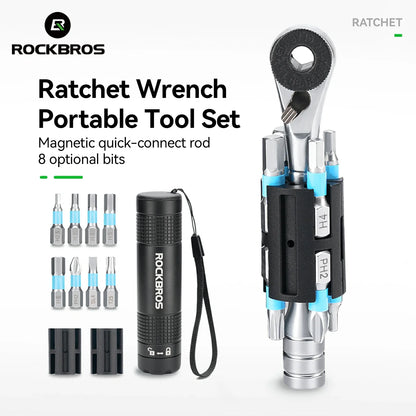 S2 Alloy 1/4" Drive Ratchet Handle 72-Tooth Compact Bike Repair Kit with 8 Bits