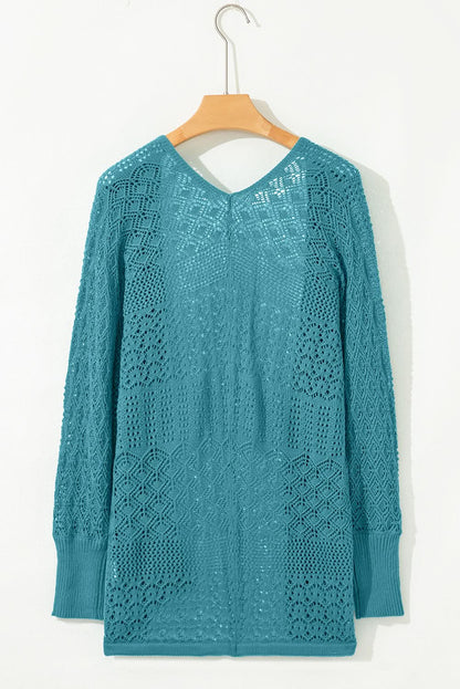Jet Stream Mix Pattern Hollow Knit Open Front Cardigan