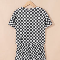 Luxury Checkerboard T Shirt and High Waist Skorts Set