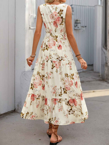 Printed Ruffled Hem V-Neck Dress