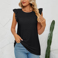 Smocked Round Neck Eyelet Top