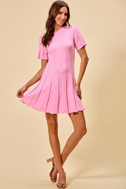 SO ME Wide Rib Short Sleeves Sweater Knit Mini Dress