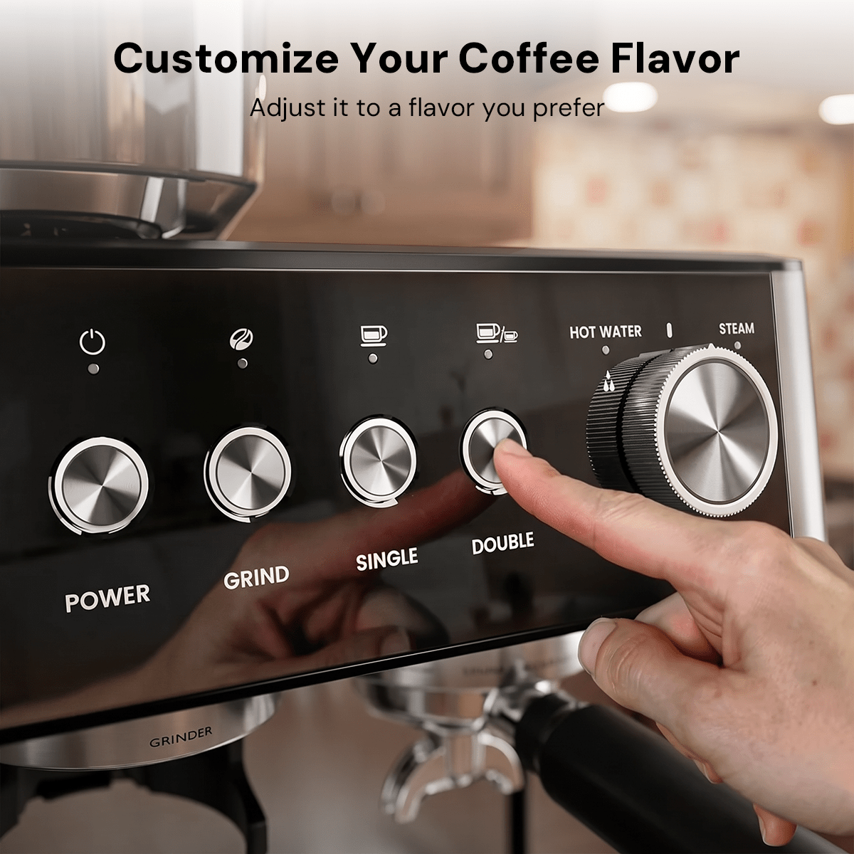 Kismile Espresso Machine, Semi-Automatic Coffee Maker with Bean Grinder and Milk Frother Steam Wand
