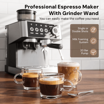 Kismile Espresso Machine, Semi-Automatic Coffee Maker with Bean Grinder and Milk Frother Steam Wand