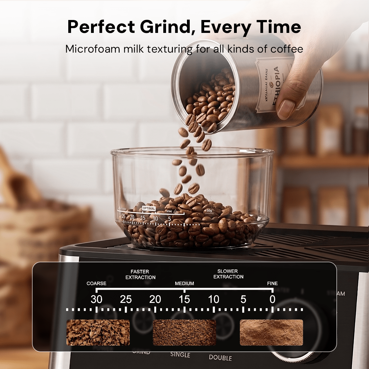 Kismile Espresso Machine, Semi-Automatic Coffee Maker with Bean Grinder and Milk Frother Steam Wand