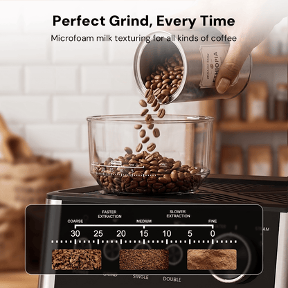 Kismile Espresso Machine, Semi-Automatic Coffee Maker with Bean Grinder and Milk Frother Steam Wand
