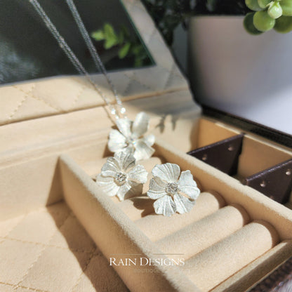 Peony Flower 925 Silver Stud Earrings