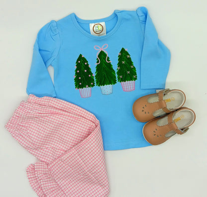 Christmas Tree Trio Ruffle Tee Shirt | Girls | Short Sleeve | Holiday | Long Sleeve |