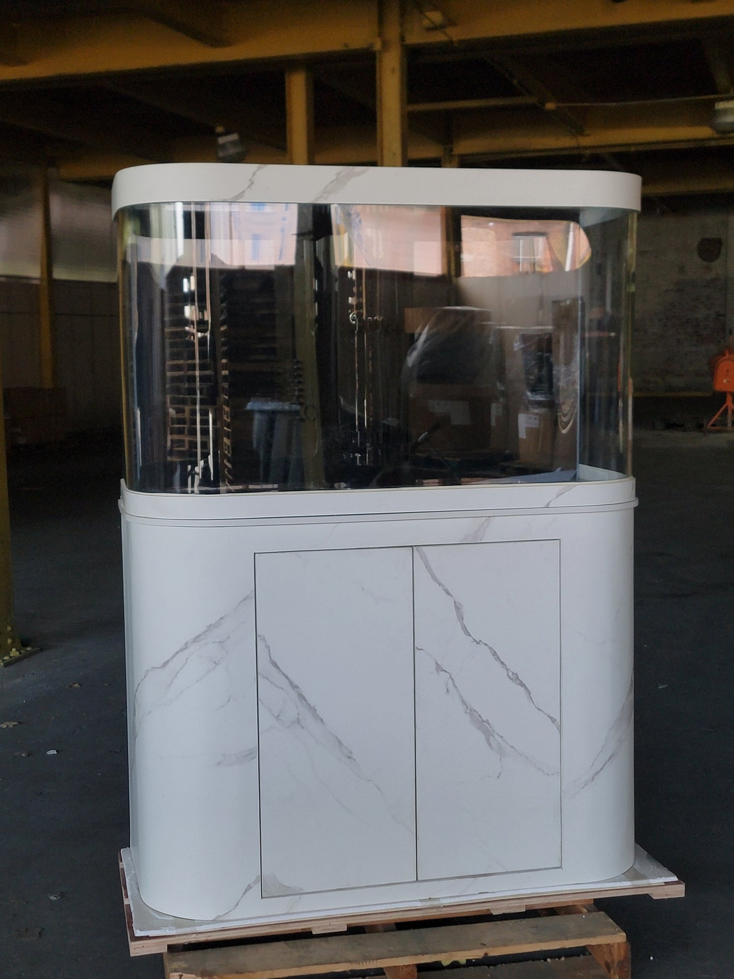 120g Curved Panoramic Flat Bowfront Glass Reef-Ready Aquarium in Marble Finish Stand