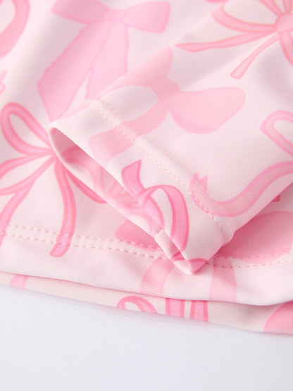 Summer Bow Print Girls Long Sleeve Swim Set
