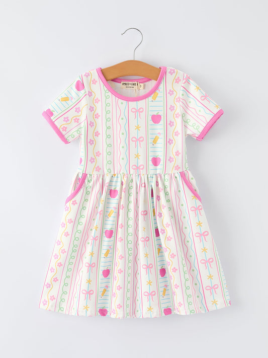 Back to School Girl Short Sleeve Dress Pocket Detail