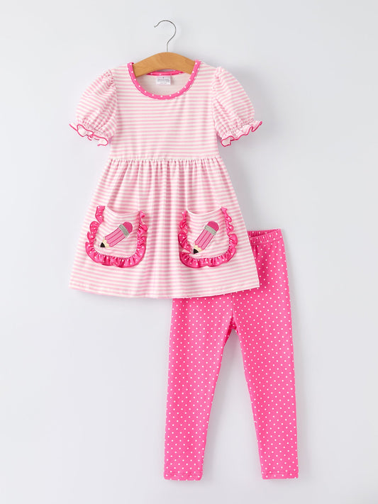 Back To School Girls' Pencil Applique Striped Set