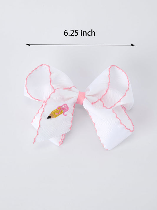 Back to School Yellow Pencil Bow Hair Clip 6.25 Inch