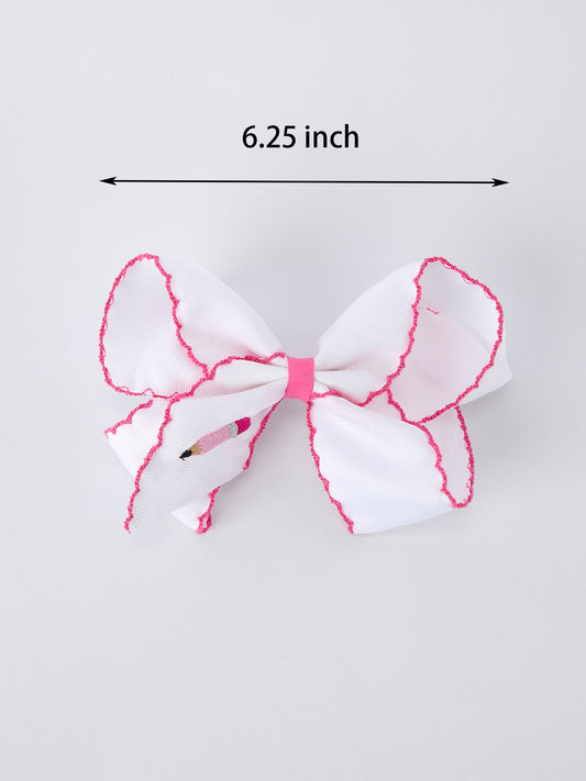 Back to School Pink Pencil Bow Hair Clip 6.25 Inch