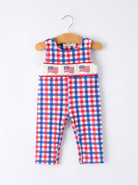 4th of July Plaid Flag Baby Boy Romper