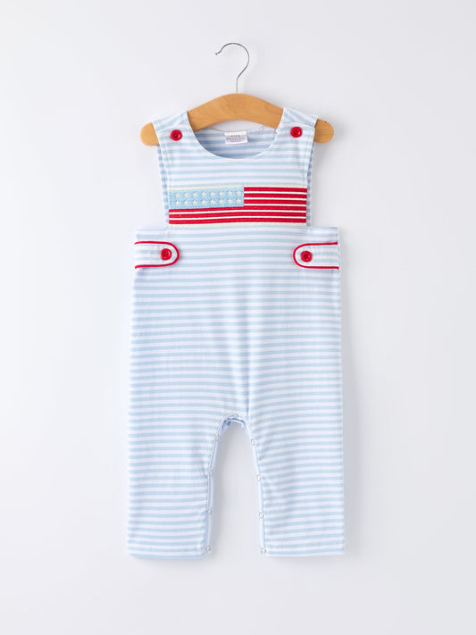 4th of July Stripe Blue Boys Romper