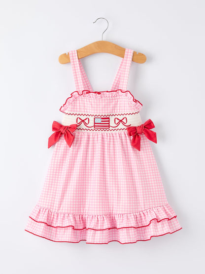 4th of July Plaid Girls Dress Bow Ruffle