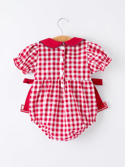 4th of July Flag Plaid Girl Peter Pan Collar Romper Bow