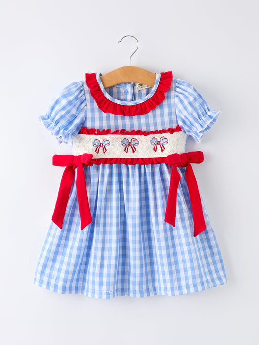 4th of July Plaid Girls Smocked Toddler Girl Dress