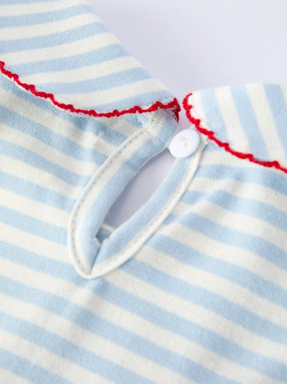 4th of July Stripe Girls Dress Bow Peter Pan Collar