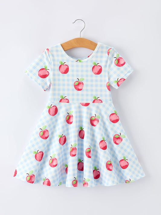 Back to School Apple Plaid Girls Dress Short Sleeve