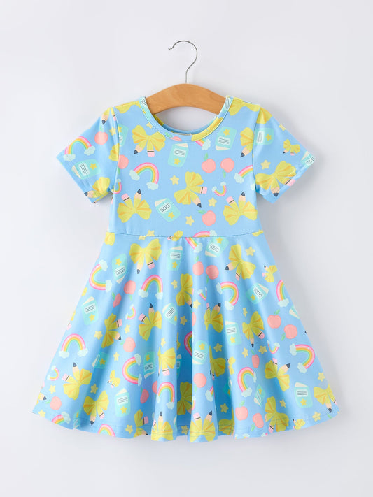 Back to School Rainbow Bow Girls Dress