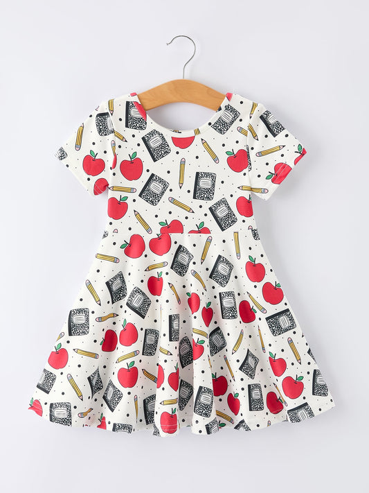 Back to School Apple Pencil Print Girls Dress