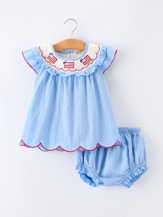 4th of July Flag Girls Bloomer Set Ruffle Collar