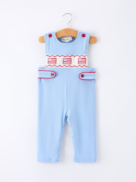 4th of July Flag Baby Boys Romper Smocked