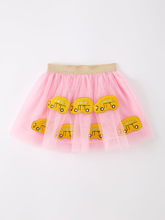 Back To School School Bus Girls Skirt Tulle Applique Skirt