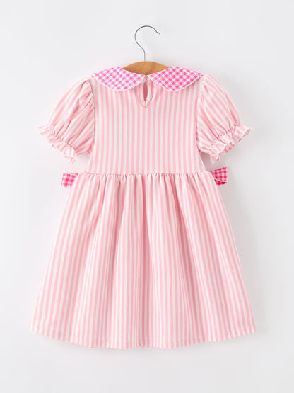 Girls Back To School Pink Plaid Petals Collar Pencil Applique Dress