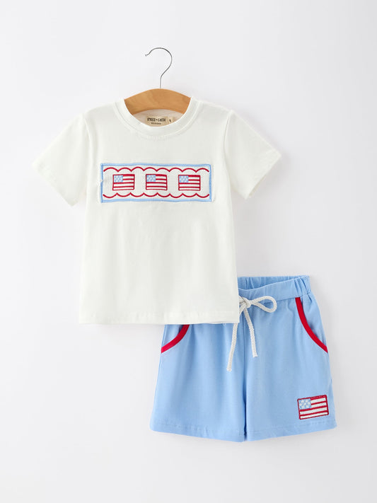 4th of July Flag Boys Set Short Sleeve Top Shorts