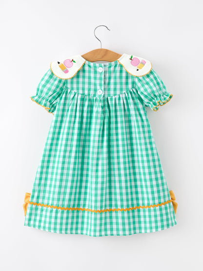 Back to School Apple Pencil Applique Girls Dress Petals Collar