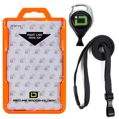 Secure Badge Holder Duolite ® Vertical 2 ID Card Holder, Retractable Reel, and Lanyard Bundle