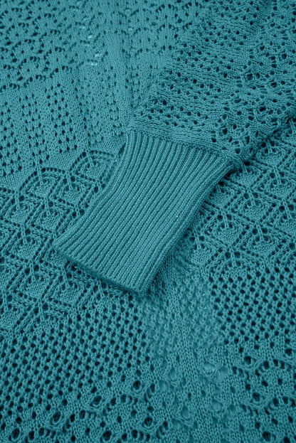 Jet Stream Mix Pattern Hollow Knit Open Front Cardigan