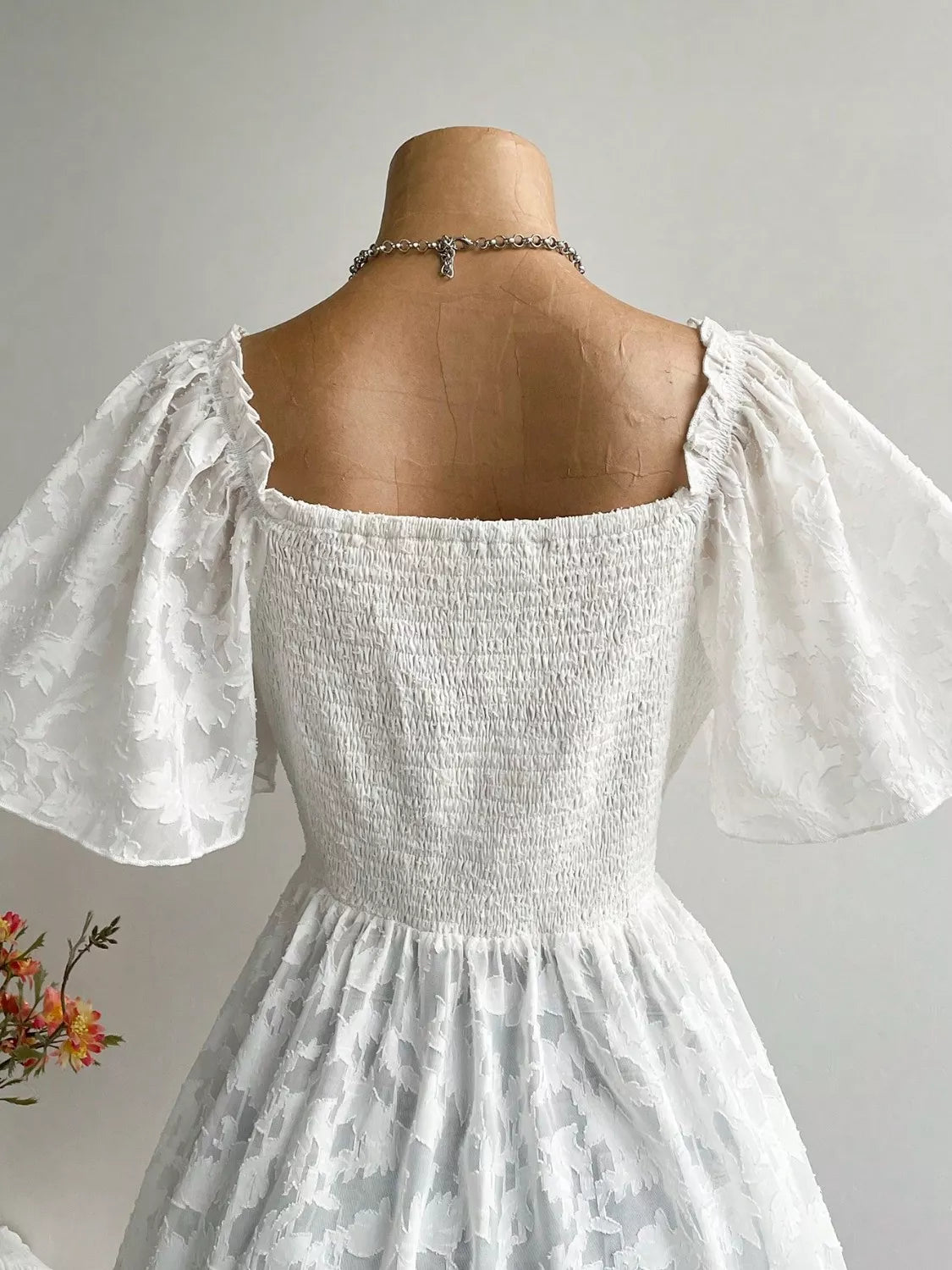 Plus Size Floral Flutter Sleeve Blouse with Smocked Back