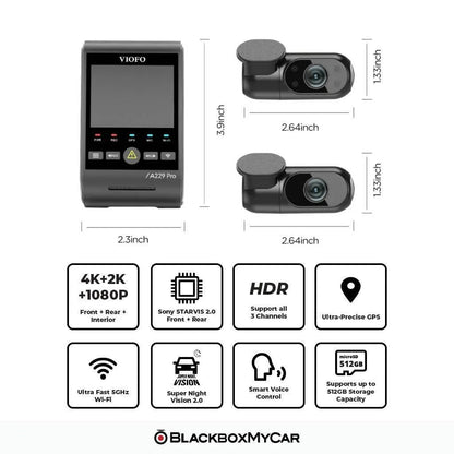 VIOFO A229 Pro 4K UHD 3-Channel Dash Cam