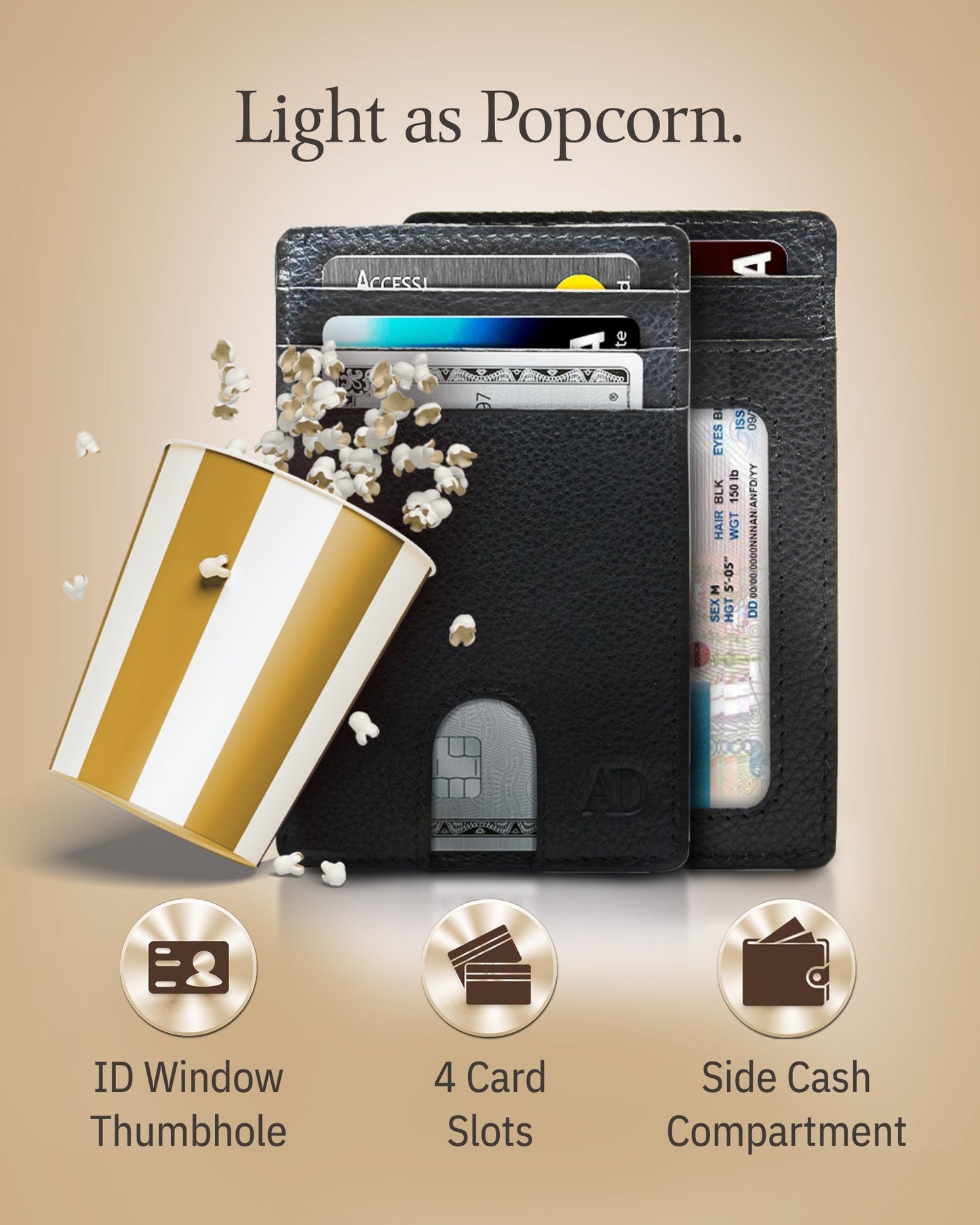 Genuine Leather Slim Card Holder – RFID Blocking, Thumb-Hole Access
