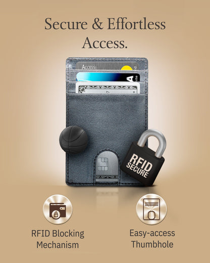 Genuine Leather Slim Card Holder – RFID Blocking, Thumb-Hole Access