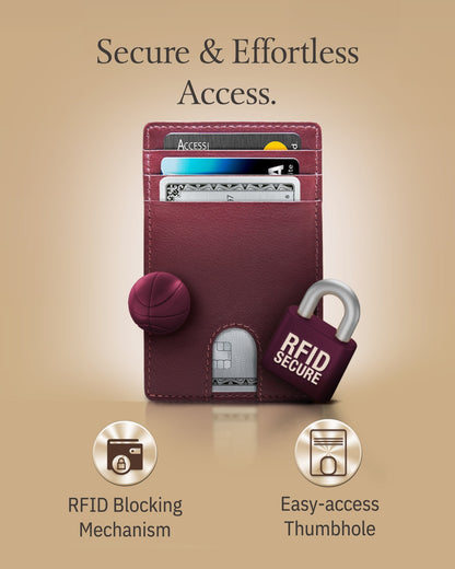 Genuine Leather Slim Card Holder – RFID Blocking, Thumb-Hole Access