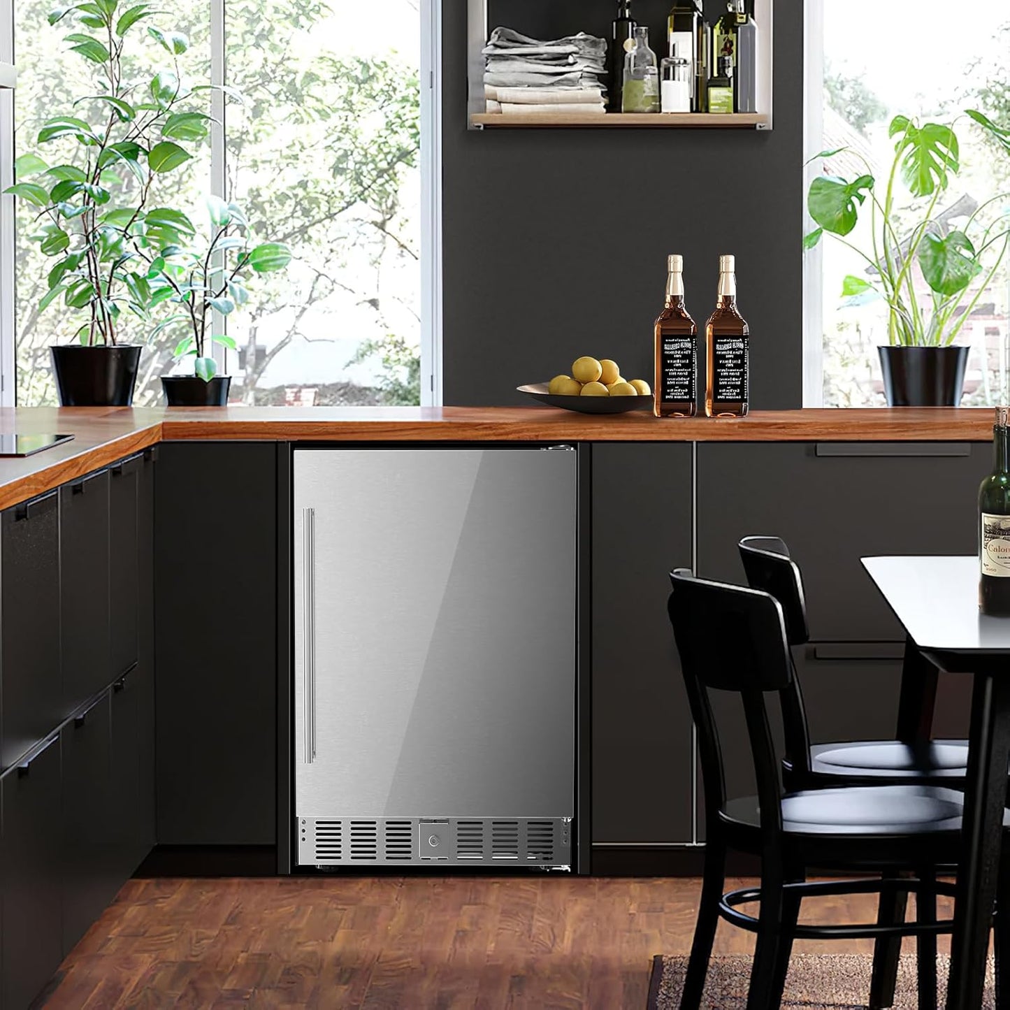 Kismile 24 Inch Built-In Double Drawer Refrigerator, 5.0 Cu.Ft Under Counter Beverage Fridge for Wine & Beer, Stainless Stee